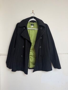 J. Crew Black Wool Peacoat with Lime Green Lining